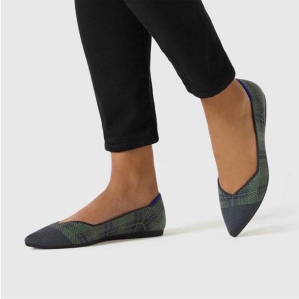 Rothy’s The Pointed Flats Racer Green Check Retired Women’s Size 7